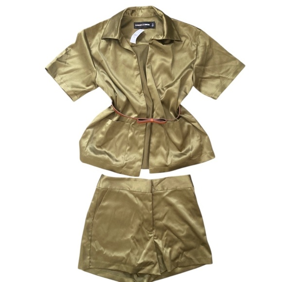 Gabrielle Union Silky Open Front Jacket And High Rise Shorts Chartreuse Green - Picture 5 of 12